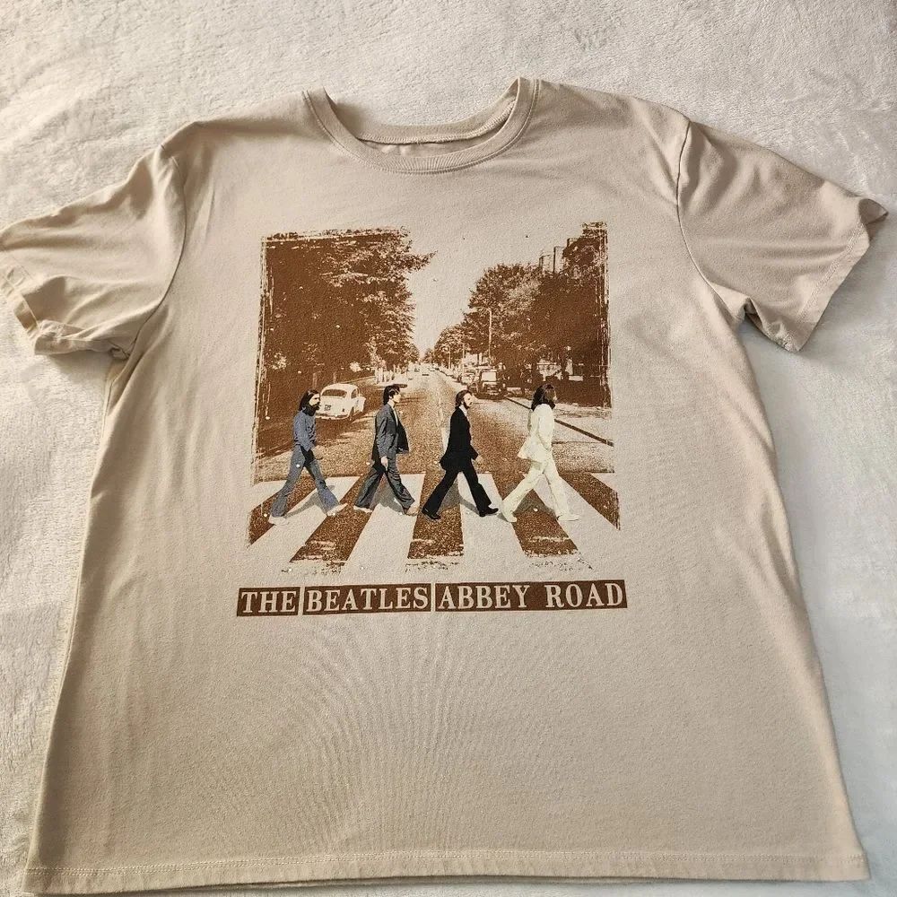 Hybrid Apparel The Beatles Abbey Road Tan Tshirt With Graphics Size Large